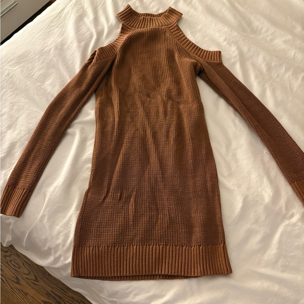 Abercrombie & Fitch Brown Off-the-Shoulder Knit Sweater Dress
